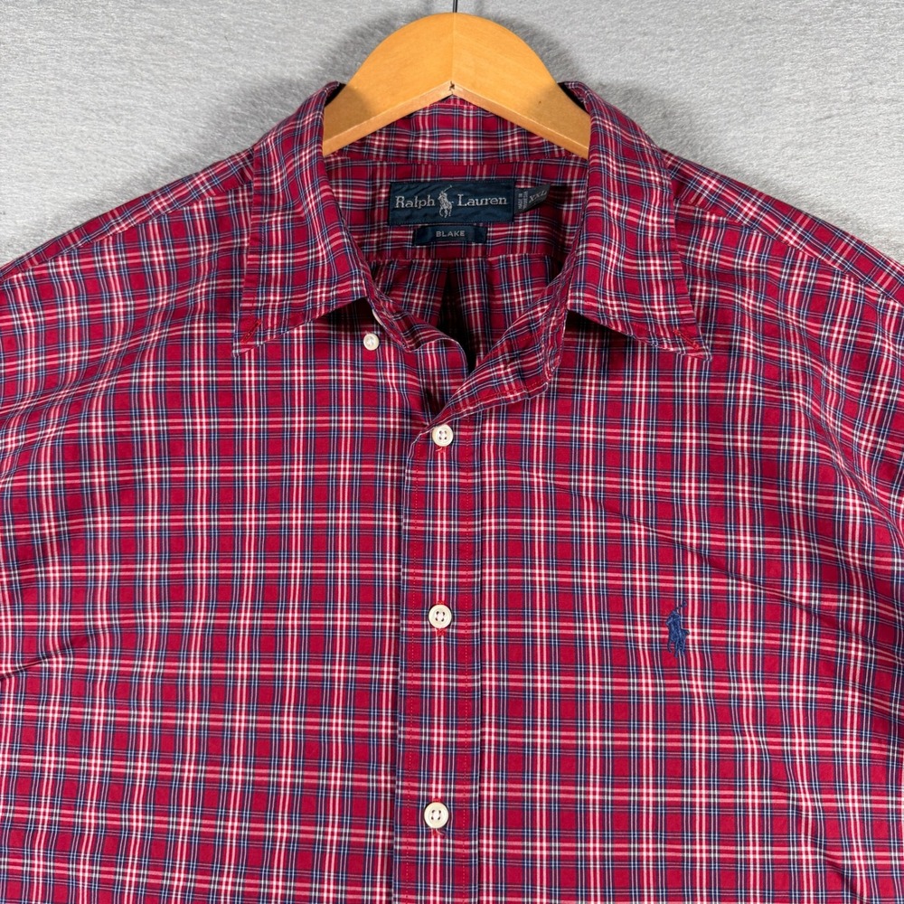 Ralph Lauren Blake Mens XXL Red Blue Plaid Button Down Shirt Long Sleeve Cotton - Picture 4 of 12